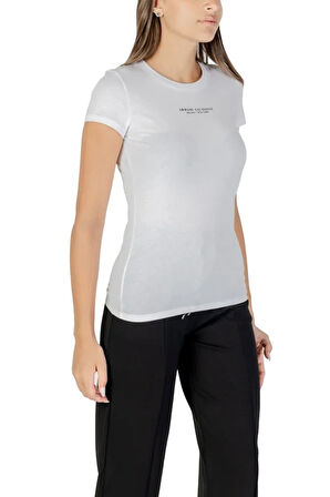 Kadın Slim Fit Yazı Logolu Pamuklu T-Shirt - Beyaz | M