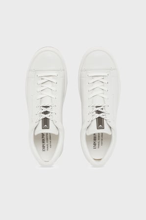 Emporio Armani Deri Logolu Sneaker Ayakkabı Erkek AYAKKABI EM005292 AF24320 U0003 BEYAZ
