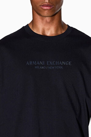 Erkek Regular Fit Kabartma Yazı Logolu Pamuklu T-Shirt - Lacivert | S