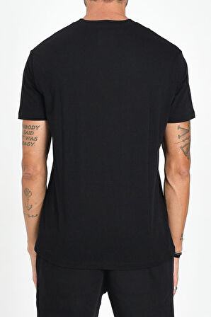 Erkek Regular Fit Yazı Logolu Pamuklu T-Shirt - Siyah | M