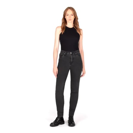 Knox Colton Skinny-Fit Korumalı Denim Kadın Motosiklet Pantolonu (Kısa Bacak) Koyu Gri