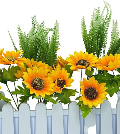 Yapay Çiçek Beyaz Çit Balkon Saksısı Ay Çiçekli 55*20cm