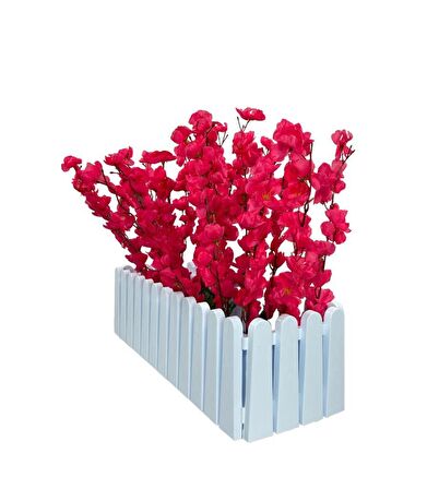 Yapay Çiçek Beyaz Çit Balkon Saksısı Fuşya Bahardalı 55*20cm