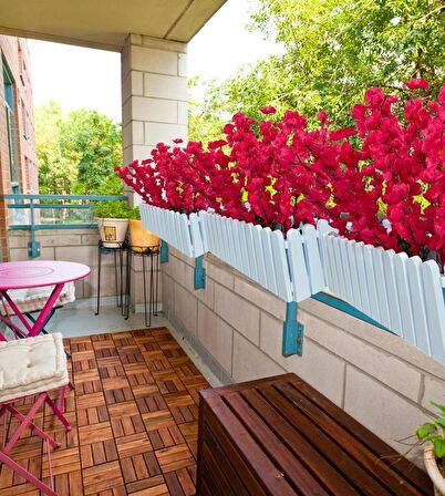 Yapay Çiçek Beyaz Çit Balkon Saksısı Fuşya Bahardalı 55*20cm