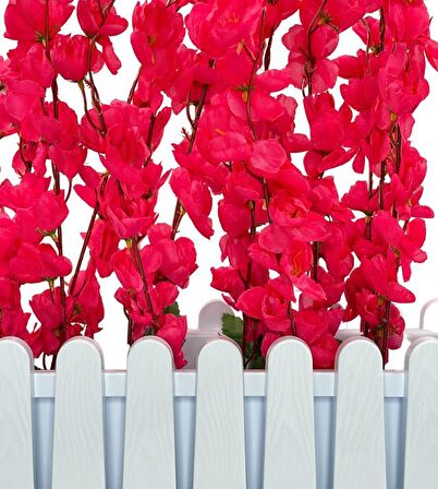 Yapay Çiçek Beyaz Çit Balkon Saksısı Fuşya Bahardalı 55*20cm