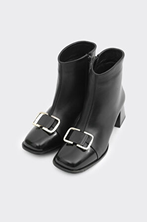 Topuklu Hakiki Deri Tokalı Fermuarlı Kadın Bot 