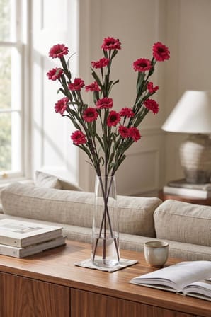 Yapay Çiçek Lateks Papatya Dalı FUŞYA 6 Çiçekli 60 cm Gerçek Dokulu Dekoratif Çiçek