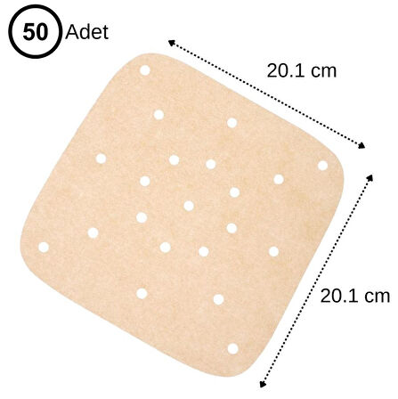 Bst® 250 Adet Air Fryer Pişirme Kağıdı Tek Kullanımlık Hava Fritöz Yağ Geçirmez Yapışmaz Gıda Pişirme Kağıdı Delikli Kare Model