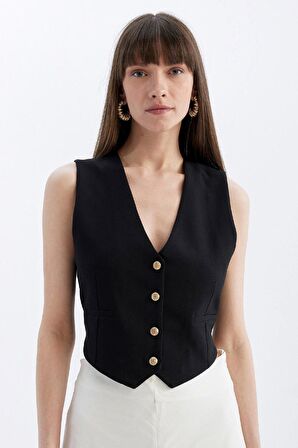 DeFacto Regular Fit V Yaka Blazer Yelek C1565AX24AUBK81