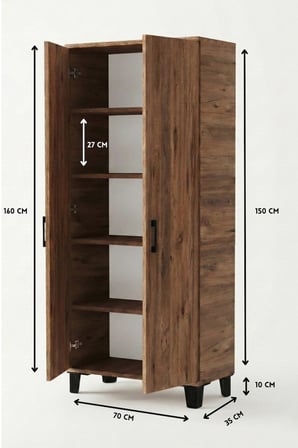 Reyo Falez Mutfak Dolabı Çok Amaçlı, 160cm Kiler Dolabı, 2 Kapaklı 5 Raflı Banyo Dolabı, Atlantik Ça
