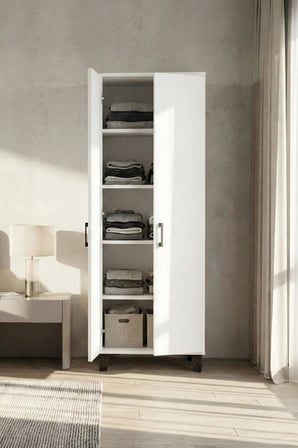 Reyo Falez Mutfak Dolabı Çok Amaçlı, 160cm Kiler Dolabı, 2 Kapaklı 5 Raflı Banyo Dolabı, Beyaz - 251