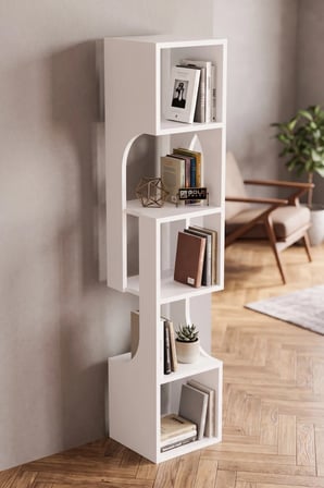 Reyo Falez Kitaplık Ahşap Dekoratif Raf 5 Katlı Modern Çok Amaçlı Kitaplık Salon Ofis Kitaplığı - Be