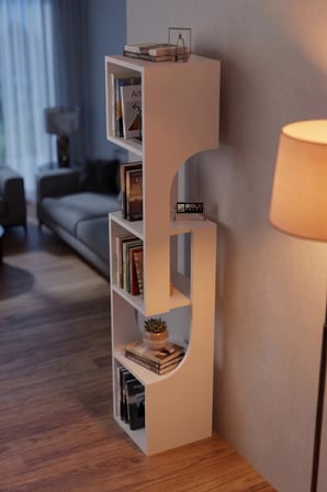 Reyo Falez Kitaplık Ahşap Dekoratif Raf 5 Katlı Modern Çok Amaçlı Kitaplık Salon Ofis Kitaplığı - Be