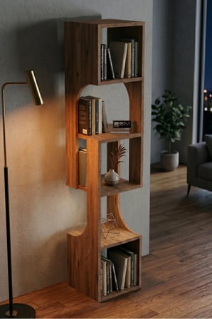 Reyo Falez Kitaplık Ahşap Dekoratif Raf 5 Katlı Modern Çok Amaçlı Kitaplık Salon Ofis Kitaplığı - At