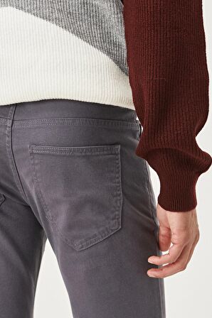 Erkek Antrasit Slim Fit Dar Kesim Pamuklu Esnek Chino Pantolon
