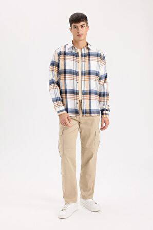 DeFacto Regular Fit Polo Yaka Kareli Flanel Uzun Kollu Gömlek D5835AX24AUER140