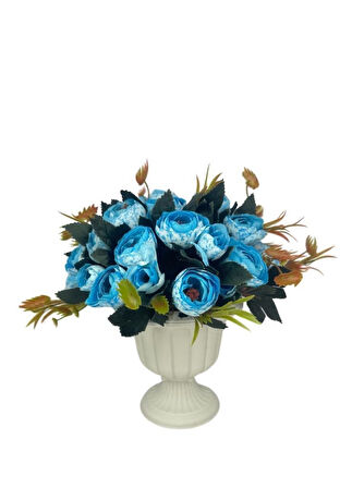 Yapay Çiçek Krem Antik Saksıda Mavi Erengül 23cm