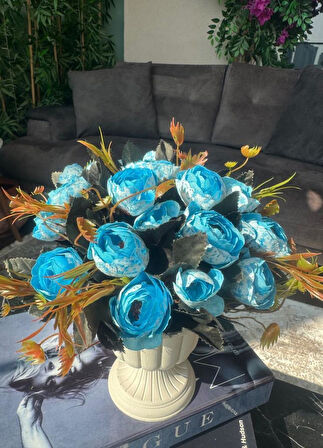 Yapay Çiçek Krem Antik Saksıda Mavi Erengül 23cm