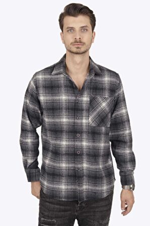 Gri Beyaz Geçişli Kalın Oversize Gömlek