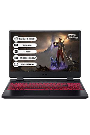 Acer Nitro 5 NH.QFJEY.009-32 Intel Core i5-12450H 32GB 1TB SSD RTX3050-4GB FreeDos 15.6" 144Hz Taşınabilir Bilgisayar 