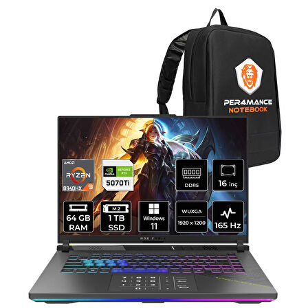 ASUS Rog Strix G16 R9 8940HX 64GB 1TB SSD RTX5070Ti/12GB 140W 16" WUXGA W11P Gaming Laptop G614PR
