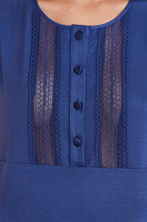 Pierre Cardin 2800 Kadın Lacivert Dantelli Penye 3'lü Sabahlıklı Pijama Takım