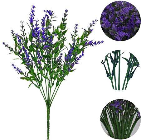6lı Set Yapay Çiçek MOR Lavanta 7 Dallı Plastik Dekoratif Yapay Bitki