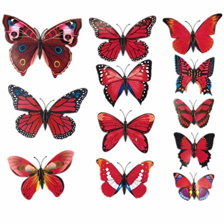 Ev Dekorasyon 3D PVC Kelebek 12 li Duvar Süsleme Model M