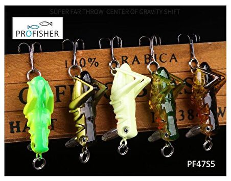 PROFISHER 5 Renk Set 1 Kanca Sahte Yem 3 gr 4 cm Grasshopper