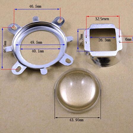 20W-120W Led İçin 44mm 90° Optik Cam Lens + Reflektör + Kasa