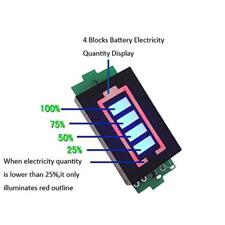 1 Cell Lityum Pil Kapasite Gösterge Modülü Mavi Ekran 3.7V Li-ion