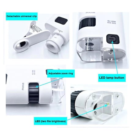 40-60X Büyüteç Zoom Ayarlı Led Işıklı Evrensel Telefon Klipli 