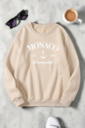 Unisex Monaco Baskılı Bisiklet Yaka Sweatshirt