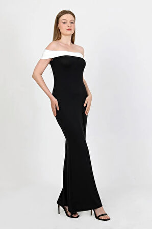 Marvella Siyah Çift Renk Elbise TNS-8041