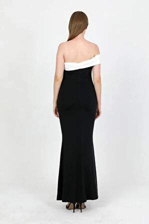 Marvella Siyah Çift Renk Elbise TNS-8041