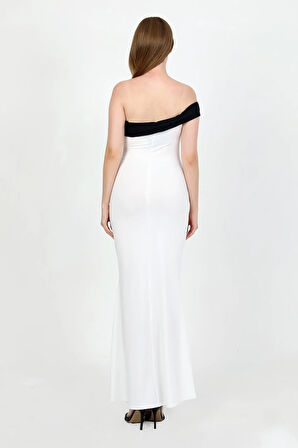 Marvella Siyah Çift Renk Elbise TNS-8041