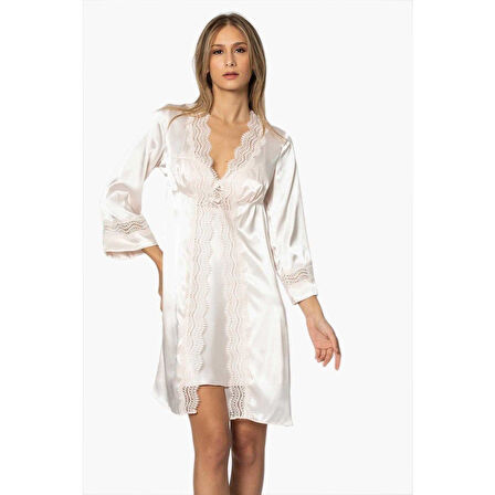 Pierre Cardin 6'lı Saten Gecelik Sabahlık Çeyiz Seti 6010 İnci