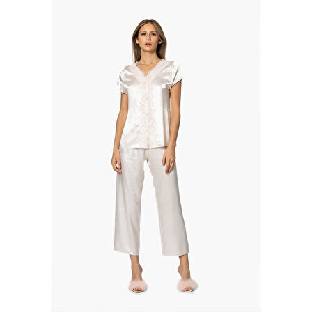 Pierre Cardin 6'lı Saten Gecelik Sabahlık Çeyiz Seti 6010 İnci