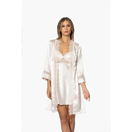 Pierre Cardin 6'lı Saten Gecelik Sabahlık Çeyiz Seti 6010 İnci