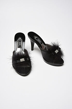 GC Siyah Taşlı Kaztüyü Platform Kadın Terlik 175