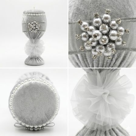 Kadeh Model Gri Kadife İğnedanlık - 16 cm İncili Çeyizlik İğnelik