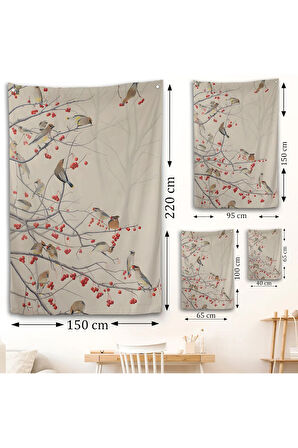 Kuşburnu Ağacındaki Kuşlar Duvar Örtüsü-8042