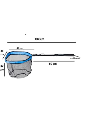 LND-26 40x30cm Kauçuk Tor 60cm Sap Katlanır LRF Balıkçı Kepçesi