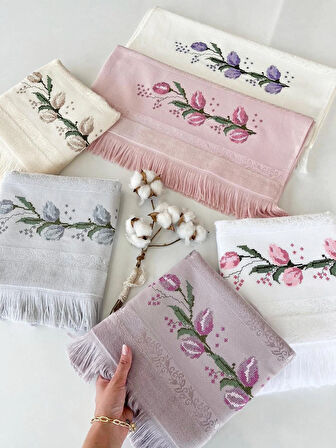 MYSOFT 50X90 RENKLİ NAKIŞLI HAVLU - LALE