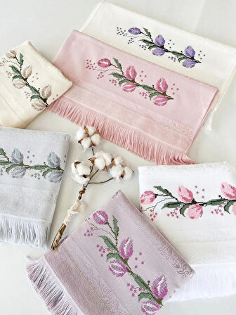 MYSOFT 50X90 RENKLİ NAKIŞLI HAVLU - LALE