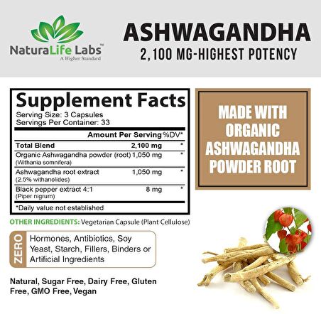 Naturalife Ashwagandha 2,100 mg 100 Kapsül 