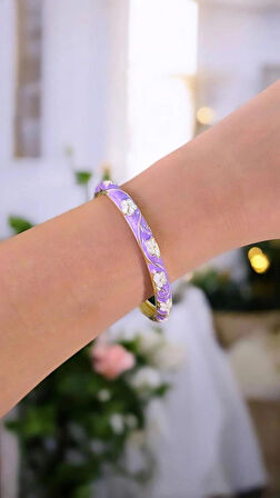 Beyaz Çiçek Mor Mineli Çelik Bilezik