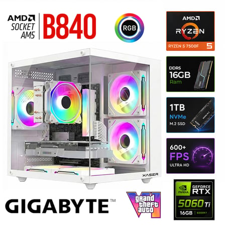 Xaser Monark x60 Ryzen 5 7500F/16GB RTX5060 Ti/1TB M.2 NVMe SSD /16GB DDR5 Beyaz-Gaming Oem Oyuncu Paket
