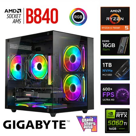 Xaser Monark x50 Ryzen 5 7500F/16GB RTX5060 Ti/1TB M.2 NVMe SSD/16GB DDR5 Siyah-Gaming Oem Oyuncu Paket