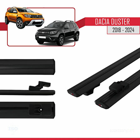 Dacia Duster 2 (HM) 2018-2024 Arası ile Uyumlu BASIC Model Ara Atkı Tavan Barı Siyah 2 Adet
